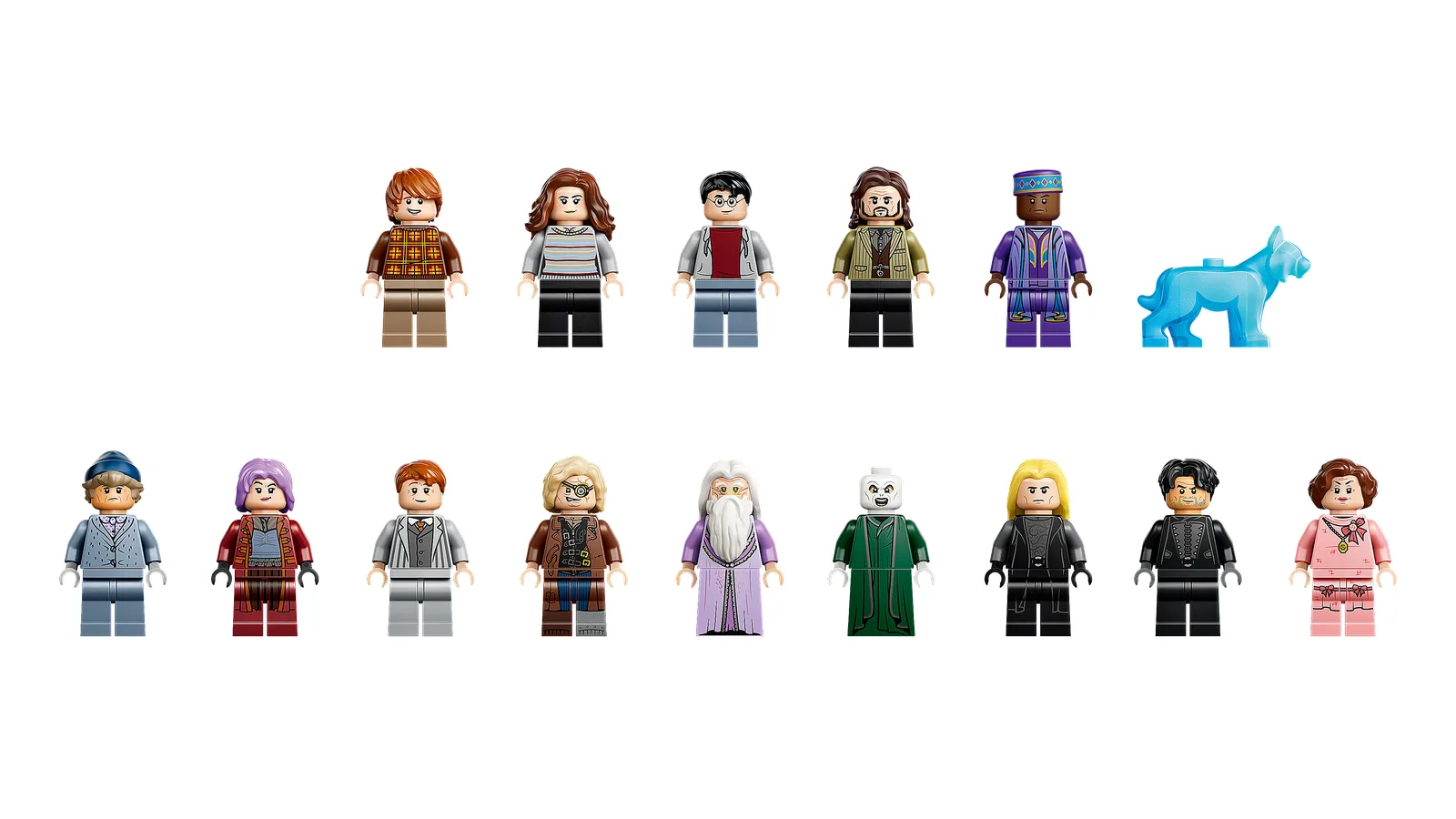 De 14 minifigs van set 76476 plus de Lynx Patronus™