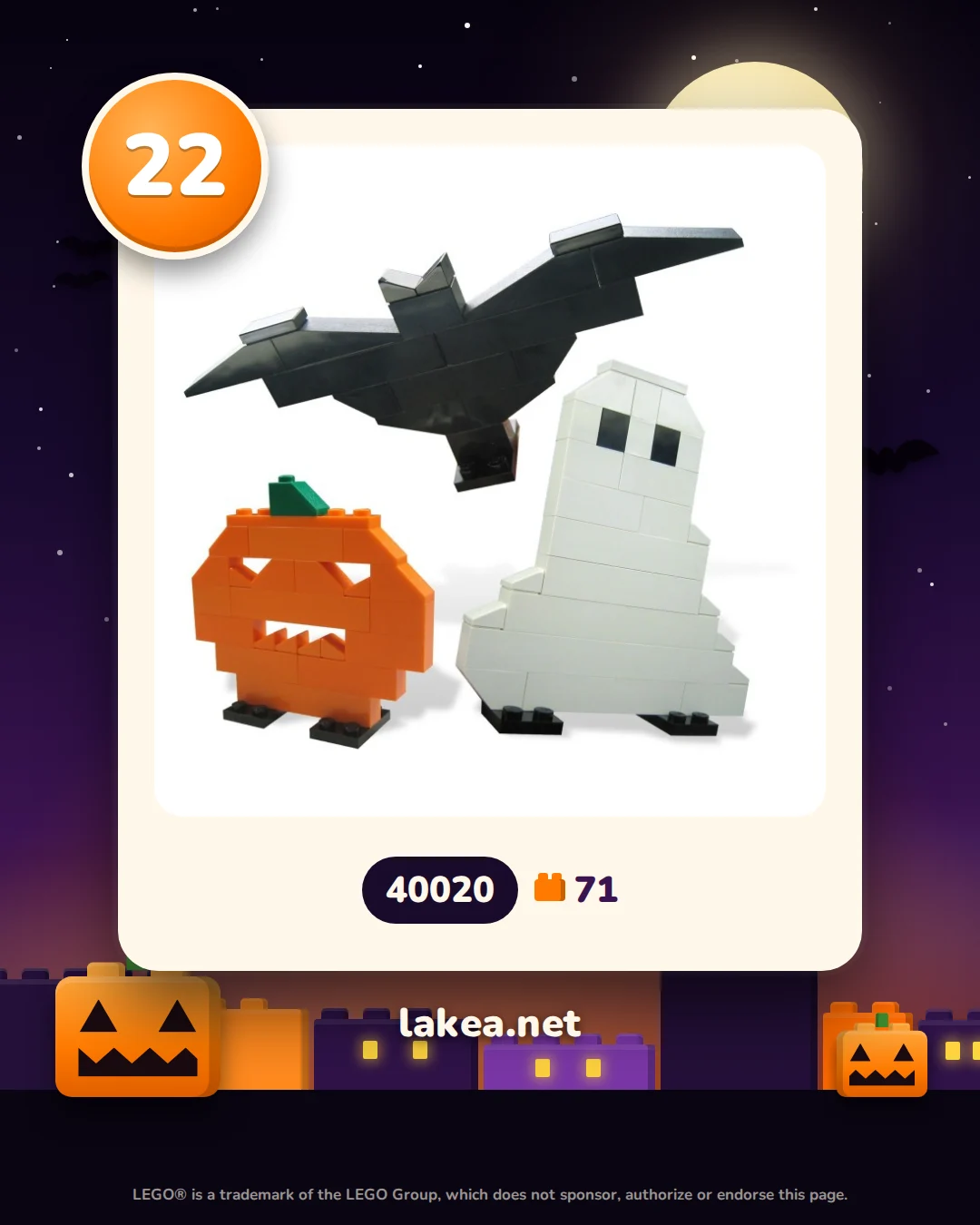 Dag 22: LEGO® Halloween-set: vleermuis, spook en pompoen (40020)